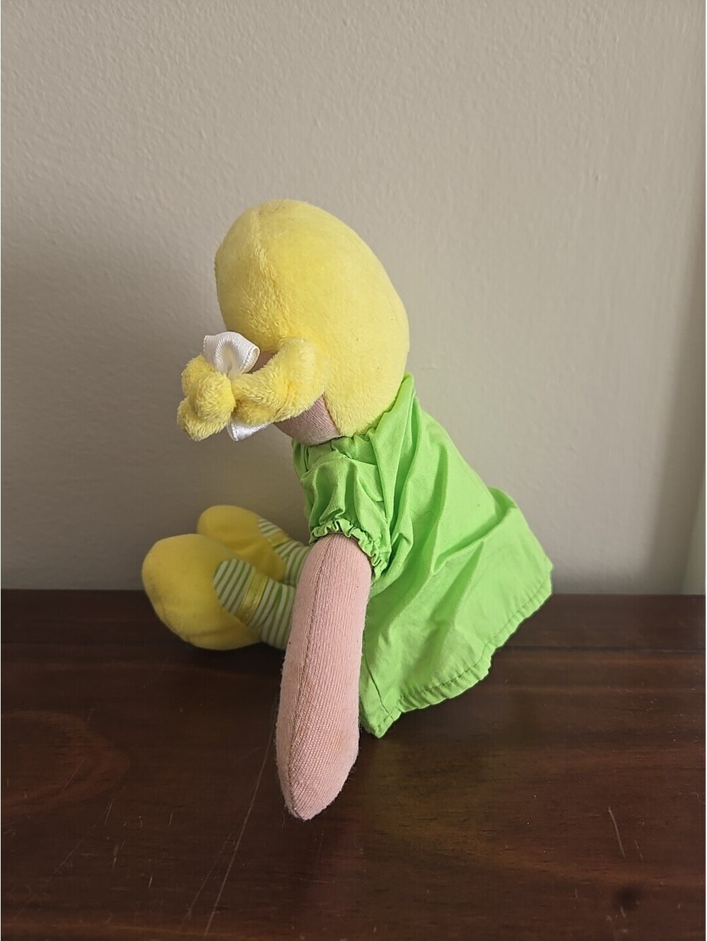 Carters’s Baby Doll Plush Green Dress stripes yellow flowers shoes blonde Lovey